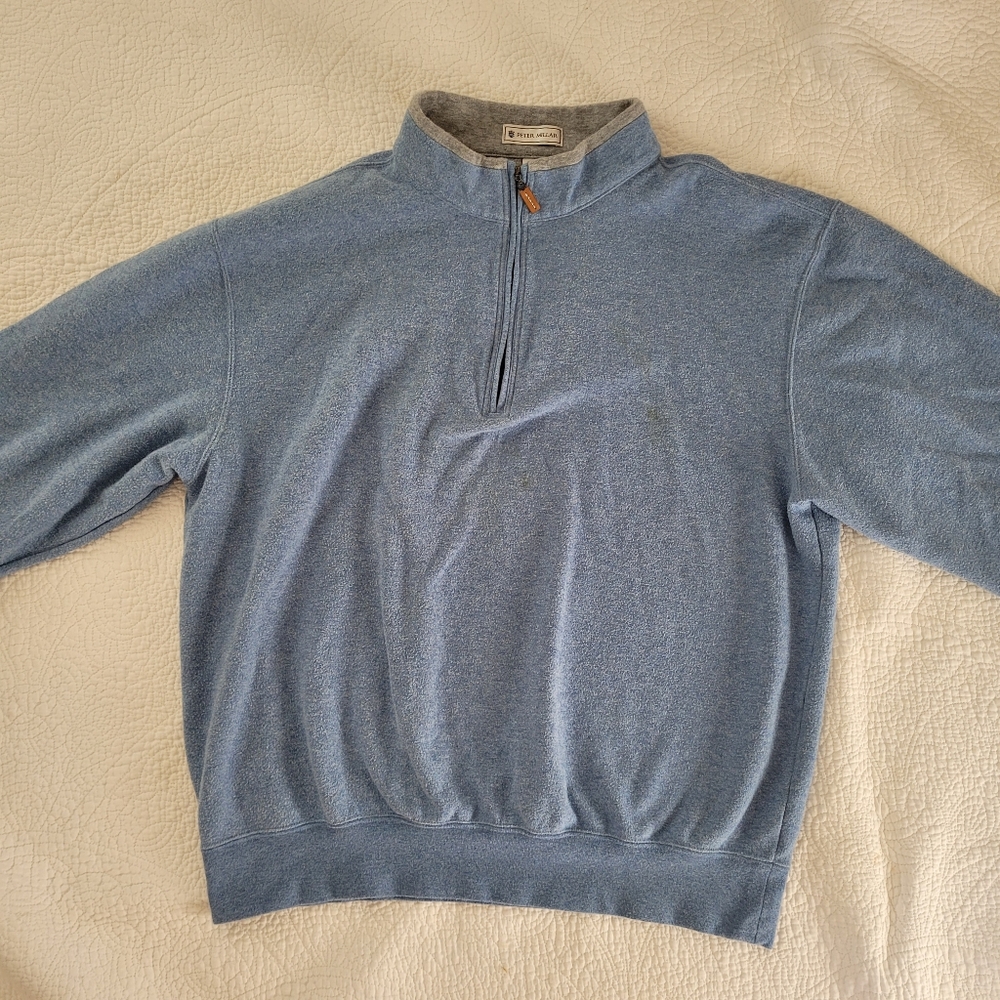 PETER Millar 1/4 Zip Pullover Blue Sweater Golf Mock Neck Mens L